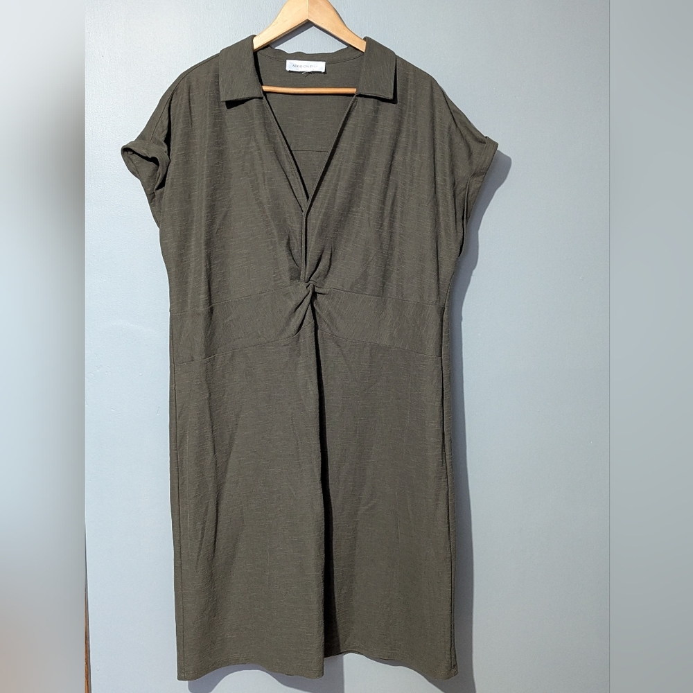 Addition Elle Mid-Length‎ V-Neck Olive Green Dress With Twist Detail Women's